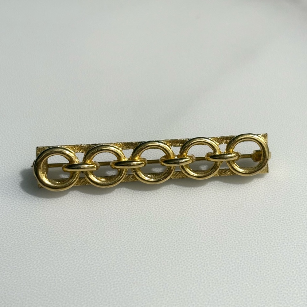 Vintage Gold Tone Bar Chain Link Brooch Pin